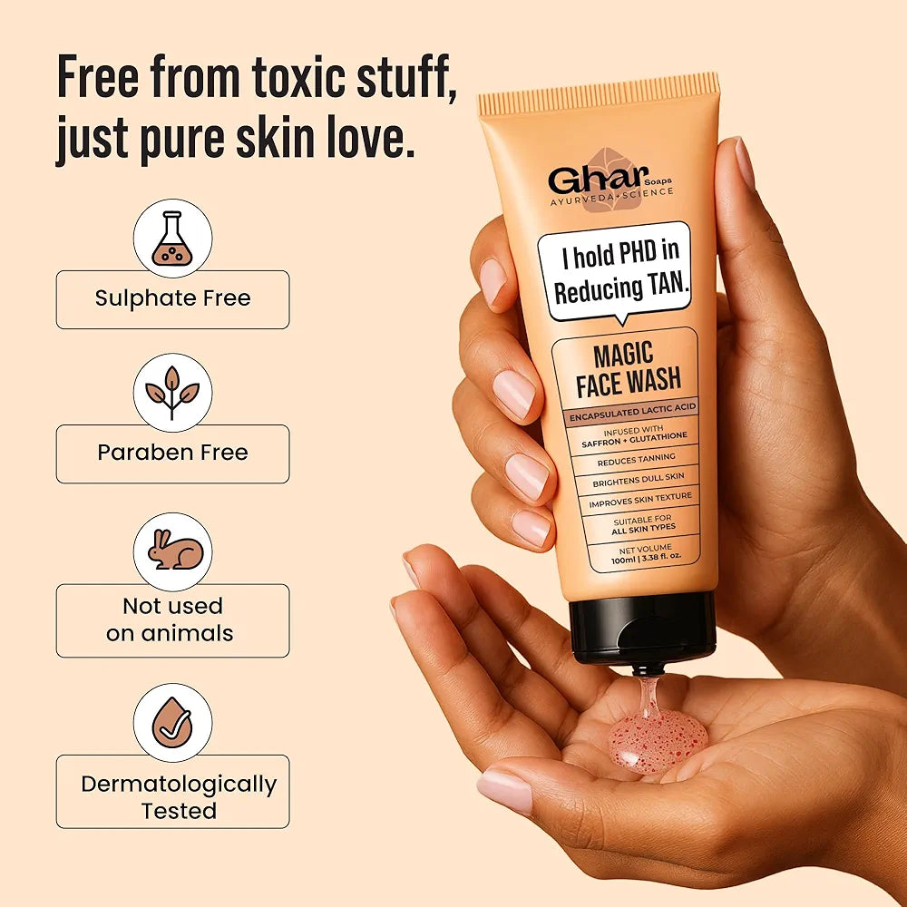 Ghar Soaps Magic De-Tan Face wash With Saffron & Glutathione 100ml