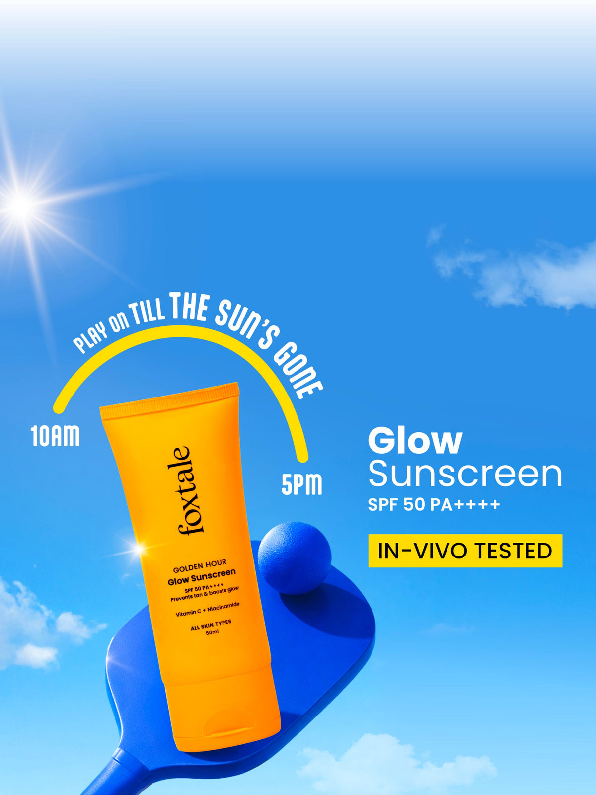 Foxtale Glow Sunscreen SpF 50,In-Vivo Tester with PA++++